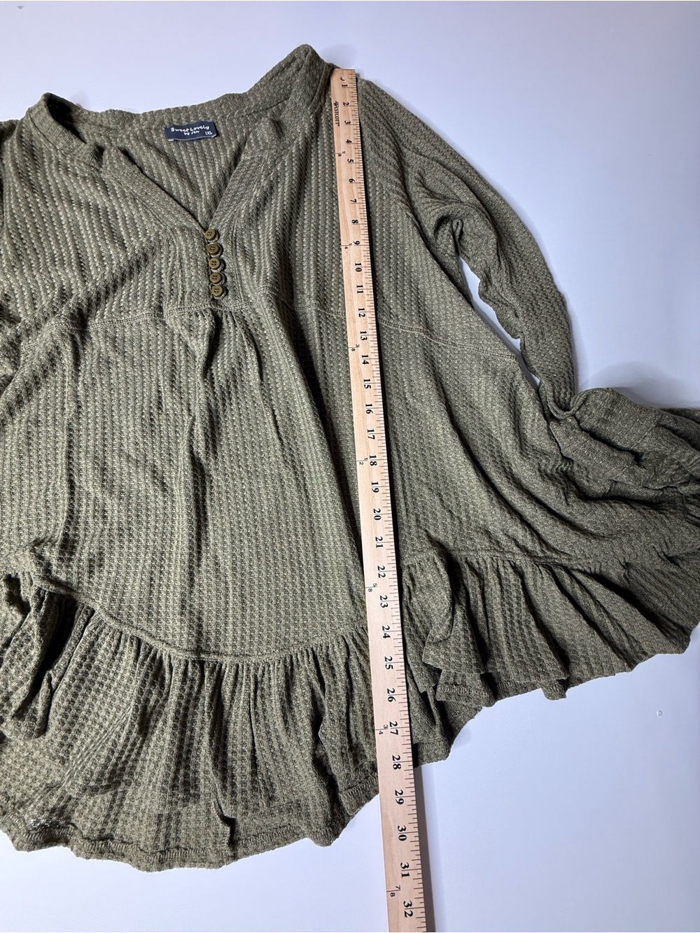 Plus Olive Green Ruffle Hem Henley Top - 740-741 - Picture 8 of 8